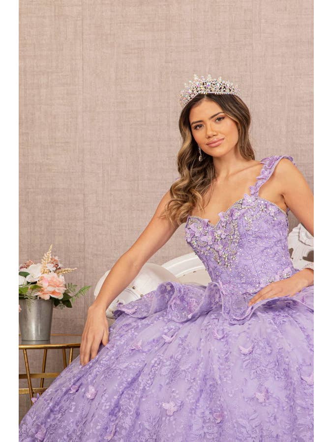 Tux-USA® - Wholesale Formele jurk - Dames - Jewel 3-D Quinceanera-jurk van mesh met vlinderapplicatie en open schouders8