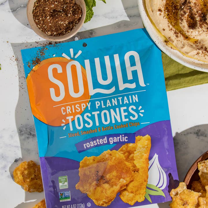 Solula - Wholesale Chips - Plantain Crisps / Chips - Tostones - Roasted Garlic, GF6