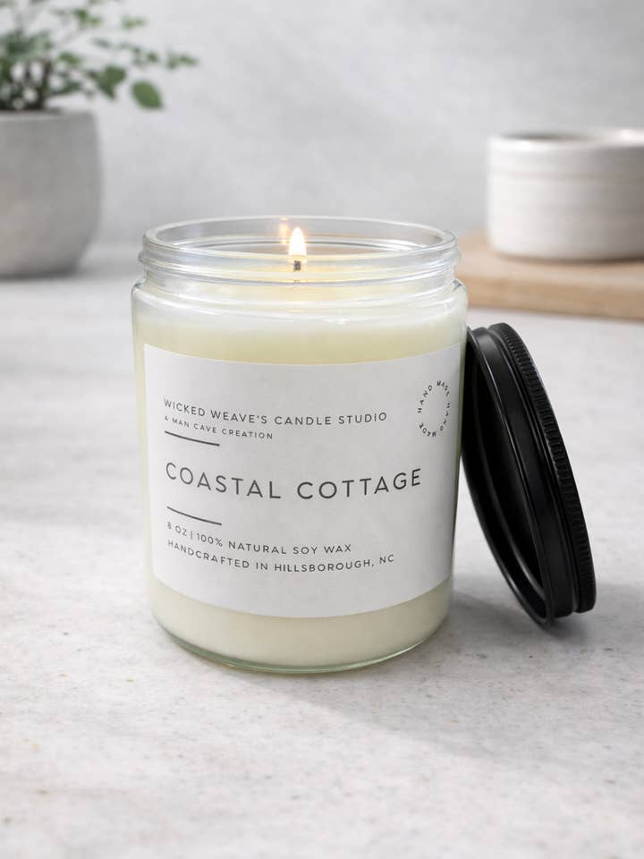 Coastal Cottage Soy Wax Candle (4 Size Options) for wholesale by Wicked Weave’s Candle Studio