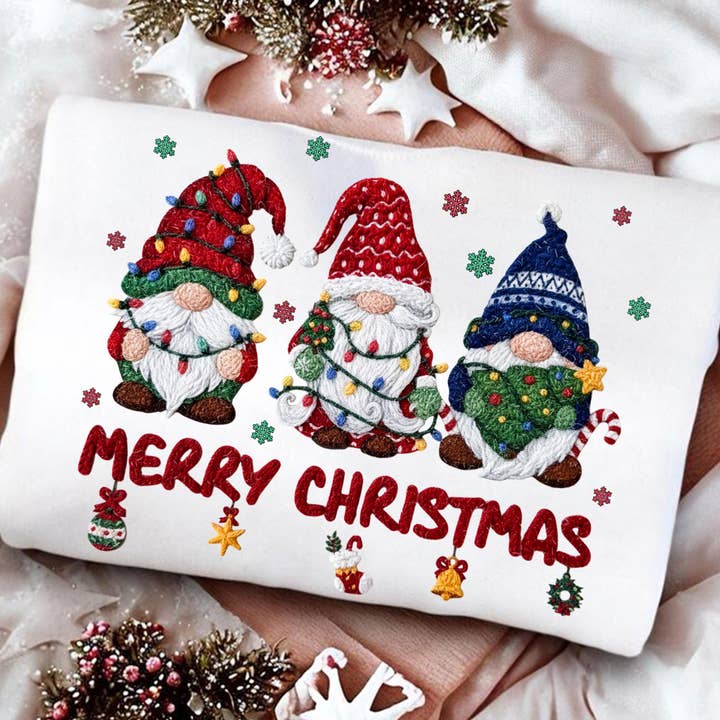 DLT Ecommerce - Wholesale T-Shirt (Graphic) - Women's - Trendy Crochet Yarn Gnomes Shirt, Faux Knitting Xmas Sweater2