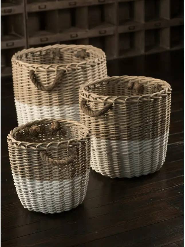Set Of 3 Round Willow Baskets Dipped White for wholesale by Vagabond Vintage