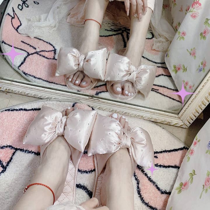 ACCITY - Wholesale Slippers - Women's - NEW STYLE BIG BOW SATIN HOME SLIPPERS FOR WOMEN_CWMM29636