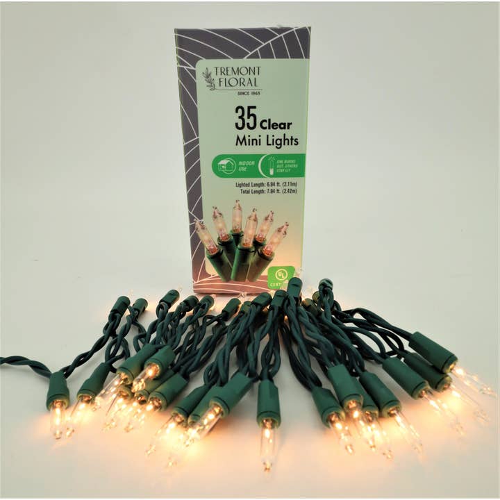 35ct. Clear Mini Light Set with Green Wire for wholesale by Tremont Floral Supplies