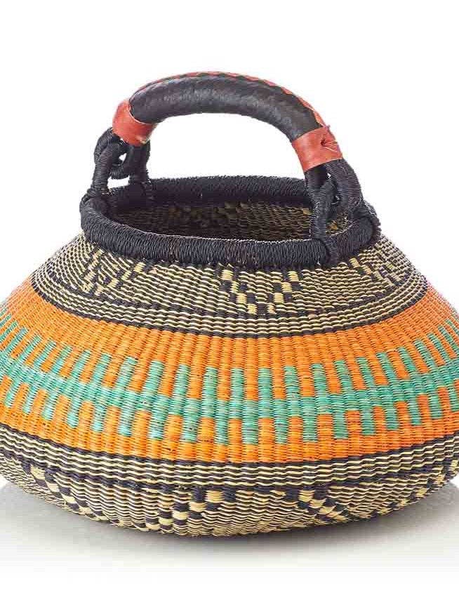 Ghana Pot Basket Orange - diameter: 16"-18"; depth: 13"-15" for wholesale by The African Home Goods