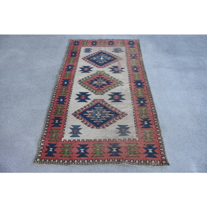 Gebrauchter geometrischer rot-blauer handgewebter Woll-Kelim-Teppich für den Großhandel von Anatolia Loom