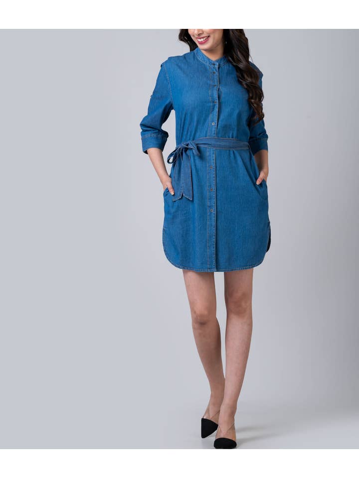 Kandy coast - Wholesale Dress - Women's - Chambray Denim Button Front Shirtdress