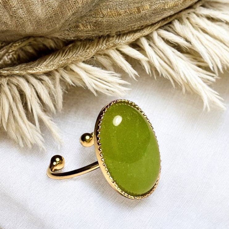 TOURMALYN - Vente Bague de cocktail/de cérémonie - Bague "ELSA" dorée or fin en pierre d'Aventurine