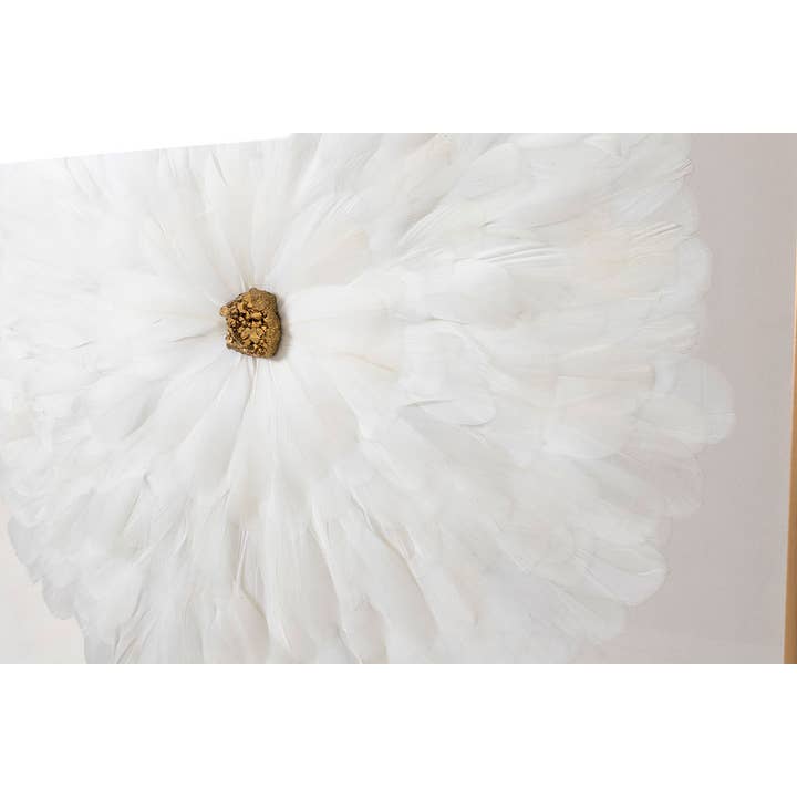 Gdeco - Venta al por mayor Marcos de fotos - Cuadro Vitrina 80*80 Cm, Marco Negro Y Dorado, Plumas Blancas.