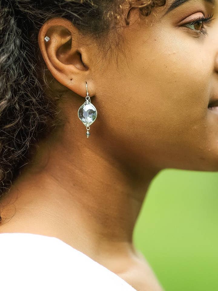 Herringbone Light Blue Round Earrings for wholesale by Anne Vaughan Designs Jewelry