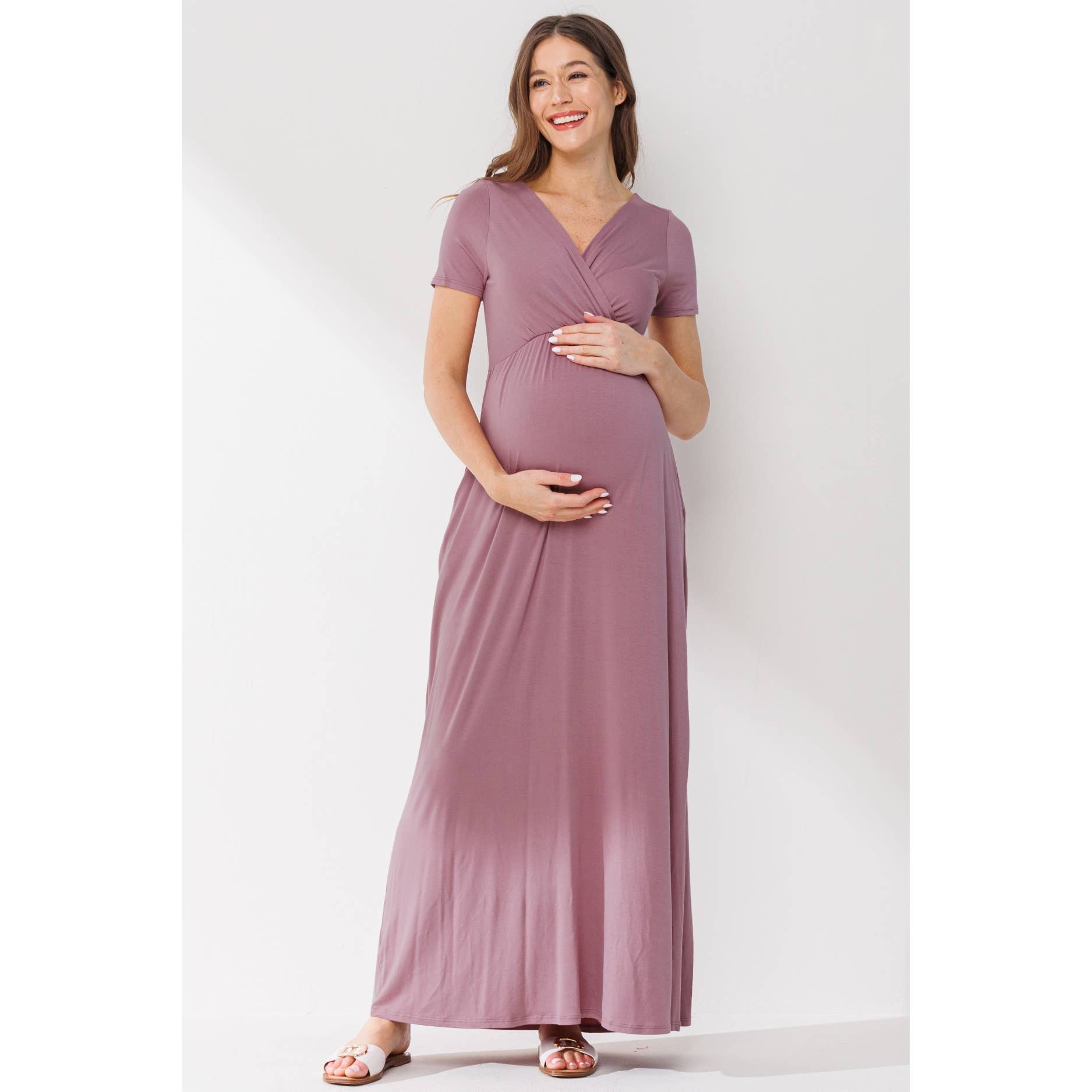 Hello Miz - Wholesale Dress - Maternity - Surplice Maternity Nursing Short Sleeve Maxi Dress0
