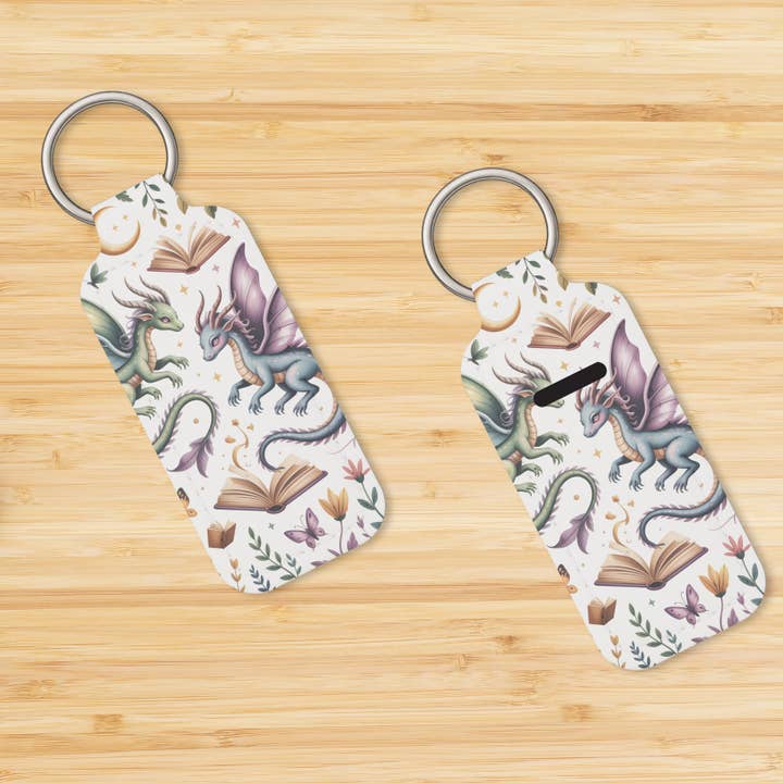 Fantasy Dragons Book Lover Lip Balm Holder Keychain for wholesale by DaisyChainDesignCo