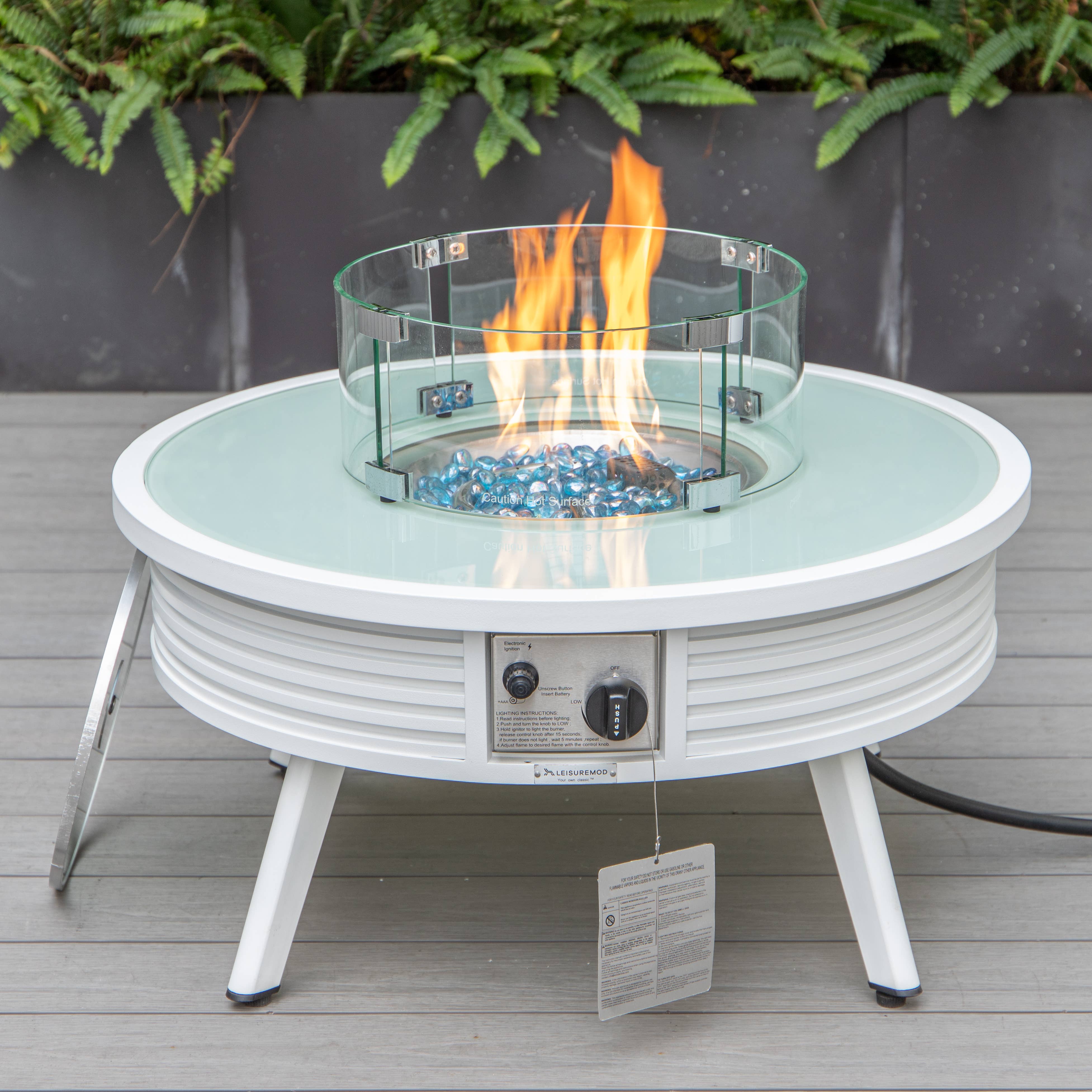 LeisureMod - Wholesale Fire Pit - Walbrooke Aluminum Propane Round Outdoor Fire Pit Table35