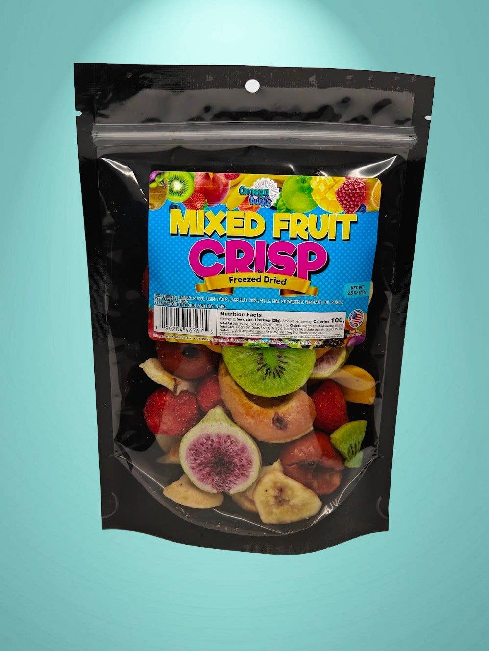 Omega Bursts - Venta al por mayor Golosinas duras - Omega Bursts Crujiente de Frutas Mixtas – Snack Crujiente de Frutas Variadas Liofilizadas (2.5 oz)1