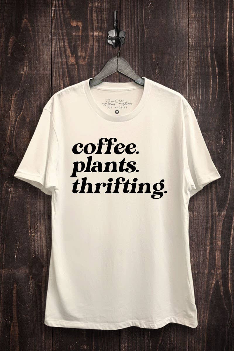 Lotus Fashion Collection - Wholesale Screen Printed T-Shirt - Women's - Coffee Plants Thrifting Graphic Top1