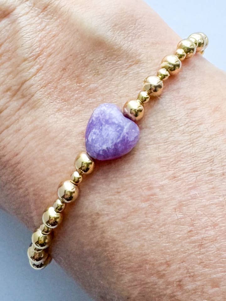 Amethyst Puffy Heart Gold Filled Beaded Bracelet for wholesale by Hello Heather