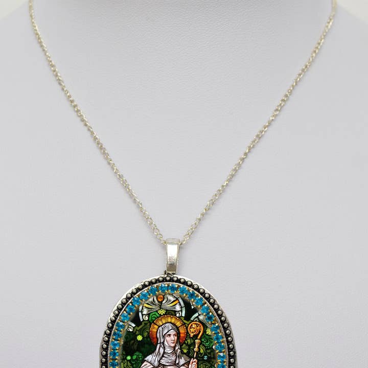 MariaSantissimaShop - Wholesale Pendant/Charm Necklace - Saint Gertrude of Nivelles The Great Necklace Handmade Catholic Christian Religious Jewelry Medal Pendant