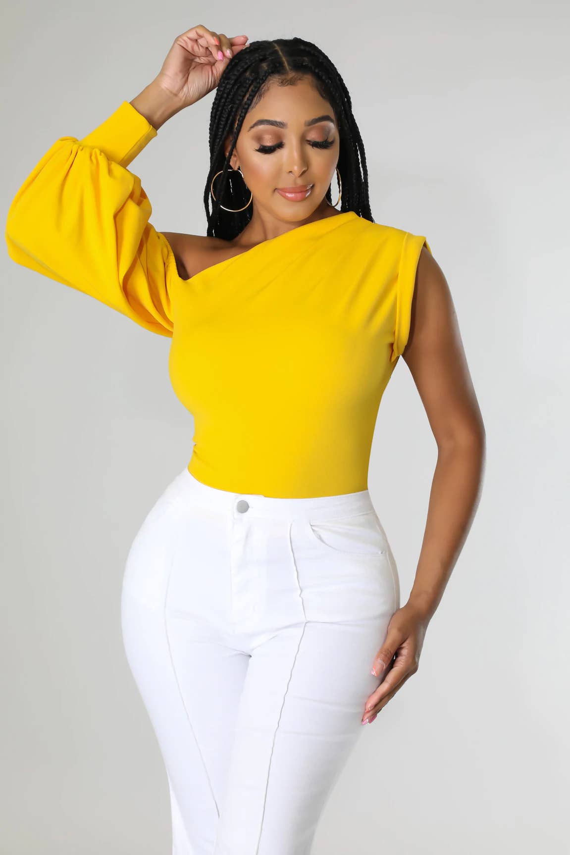 5besties inc - Vente Chemisier – femme - HAUT À MANCHES BULLES À UNE ÉPAULE10