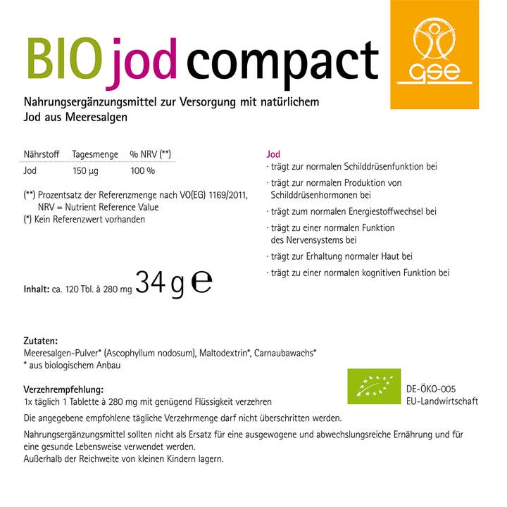 GSE organic supplements - Wholesale Oral Supplement/Vitamin - Iodine Compact (organic) - 120 tablets2