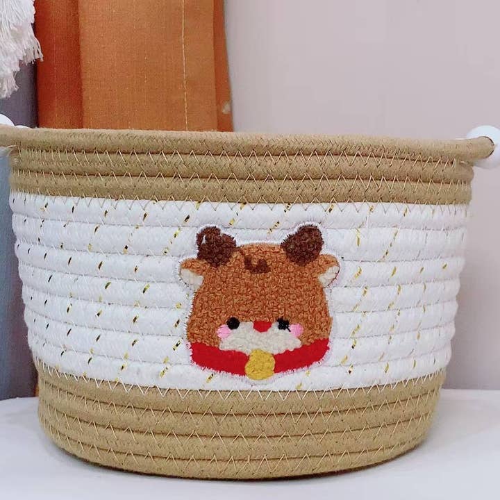 Ricamo su cesto portaoggetti con renne natalizie, regalo di Natale per la vendita all'ingrosso da parte di maison sympa