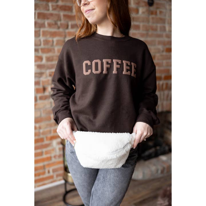 Women's Coffee Embossed Sweatshirt Puff Text Brown Sweater for wholesale on Faire1