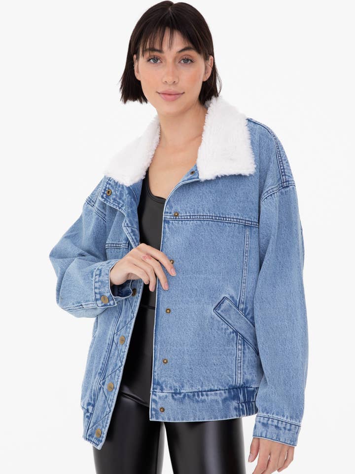Mono B - Vendita all'ingrosso Giacca di jeans - Donna - Giacca in denim oversize con colletto sherpa