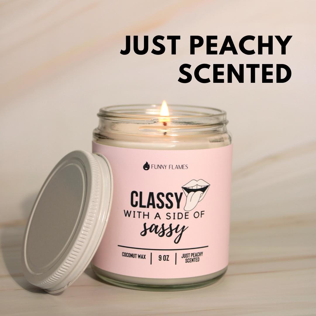 Funny Flames Candle Co - Les Creme - Wholesale Jar/Filled Candle - Classy With A Side Of Sassy - Funny Flames Candles Peach2