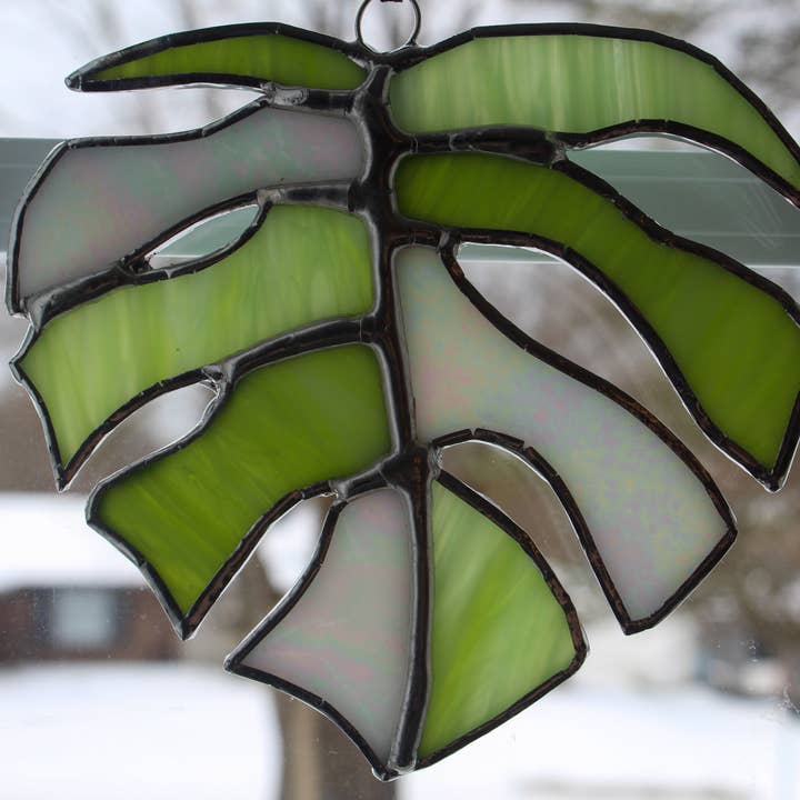 Green/White Monstera Leaf Suncatcher for wholesale by The Glass Magnolia