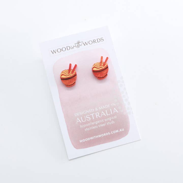 Wood With Words - Wholesale Stud/post earrings - Noodle Ramen Bowl Stud Earrings1