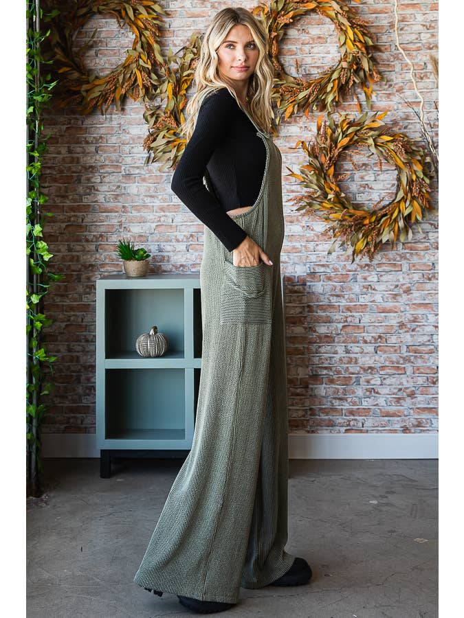 7th Ray - Wholesale Overalls - Women's - Rib Knit Wide Leg Adjustable Strap Overall Jumpsuit J5293