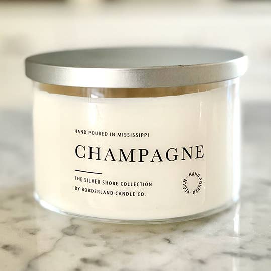 Champagne Soy Candle (Silver Shore Collection) for wholesale by Borderland Candle Company