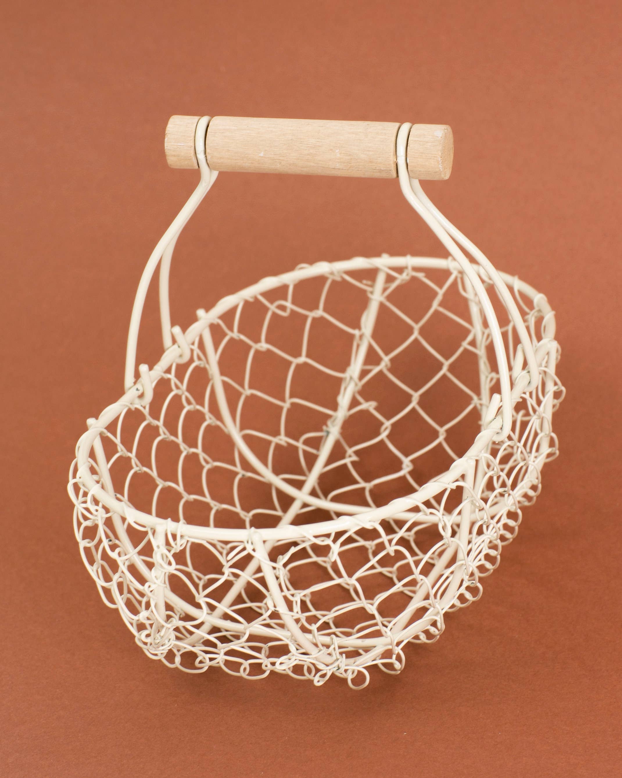 Indy Supply Co - Vente Paniers - Petit panier métallique peu profond à poignée fixe en ivoire4