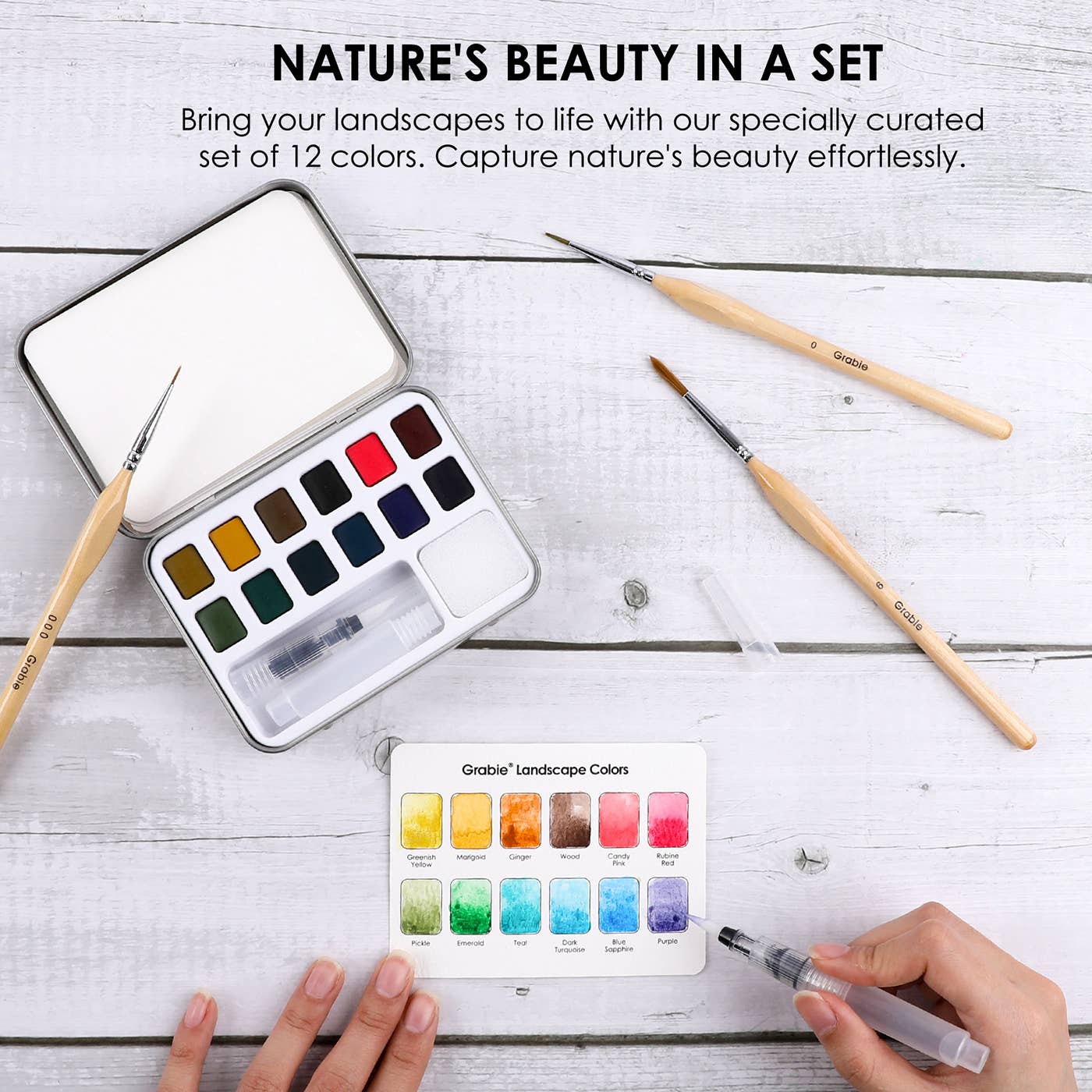 Grabie - Wholesale Watercolor Paint - Watercolor Pocket Set Of 12 With Brush - Landscape Colors4
