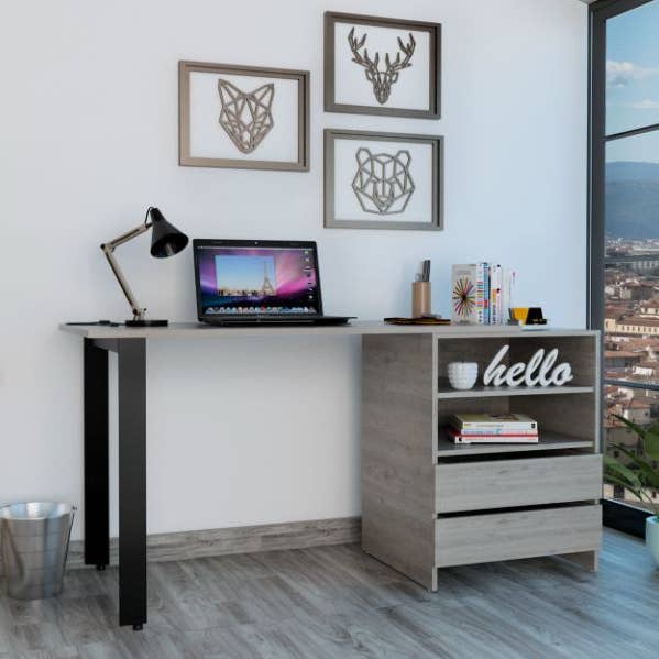 Austral Writing Desk, Two Legs, Two Drawers, Two Shelves for wholesale by Depot E-Shop