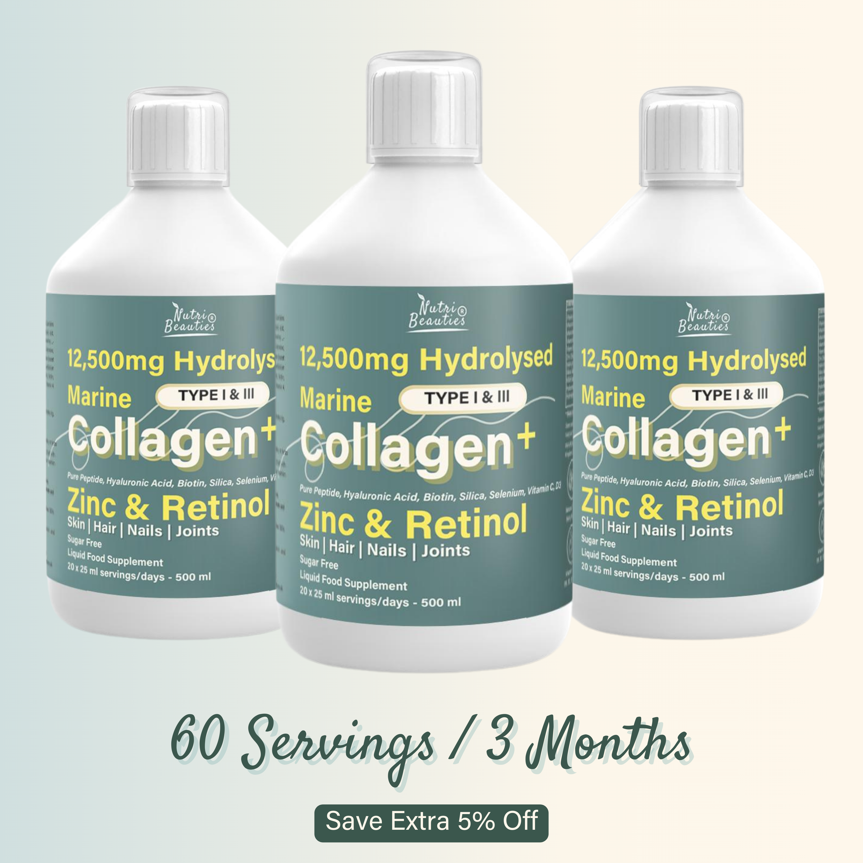 Nutri Beauties – wholesale Oral supplement/vitamin – NUTRI BEAUTIES 12,500mg Hydrolysed Marine Collagen PLUS Zinc & Retinol12