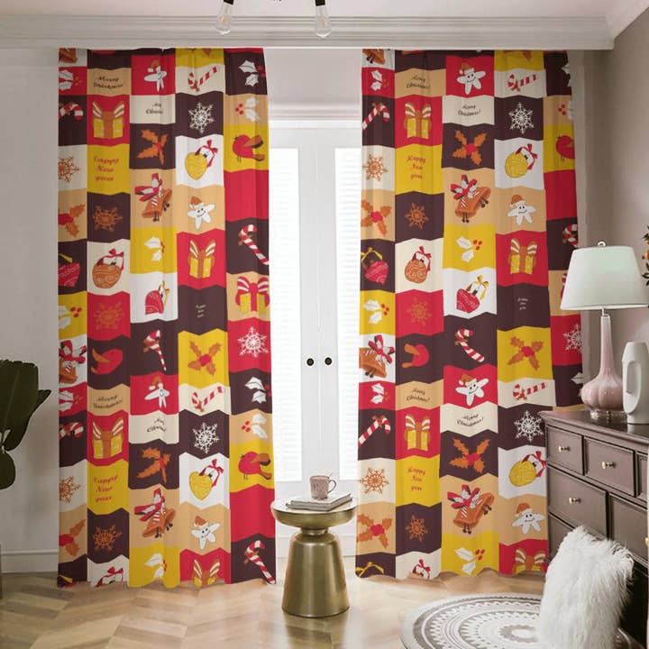 Vrolijke kerst kleurrijk gordijn voor woonkamer slaapkamerdeur, semi-kamer verduisterend lichtfiltering grote raamgordijnen voor wholesale door daintyduvet