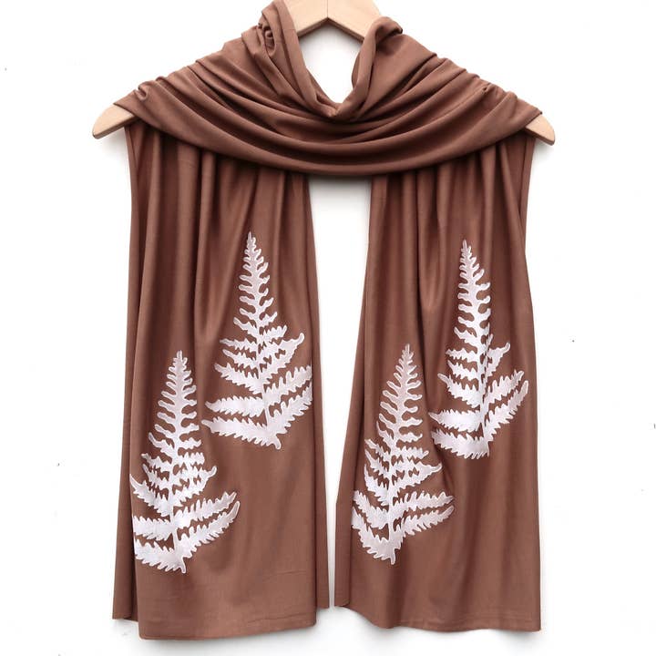Scarf - Fern (white ink) for wholesale by Windsparrow Studio