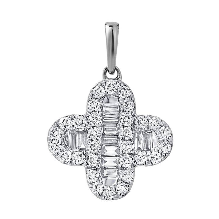 Alina Baguette- und rundgeschliffener Diamant-Kleeblatt-Anhänger aus 14 Karat Weißgold – 0,5 ct Gesamtgewicht für den Großhandel von LuvMyJewelry (LMJ)