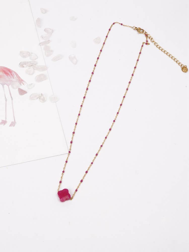 Victoria Moda - Vente Colliers à pendentif - Collier Trèfle en Acier Inoxydable et Pierre Naturelle1