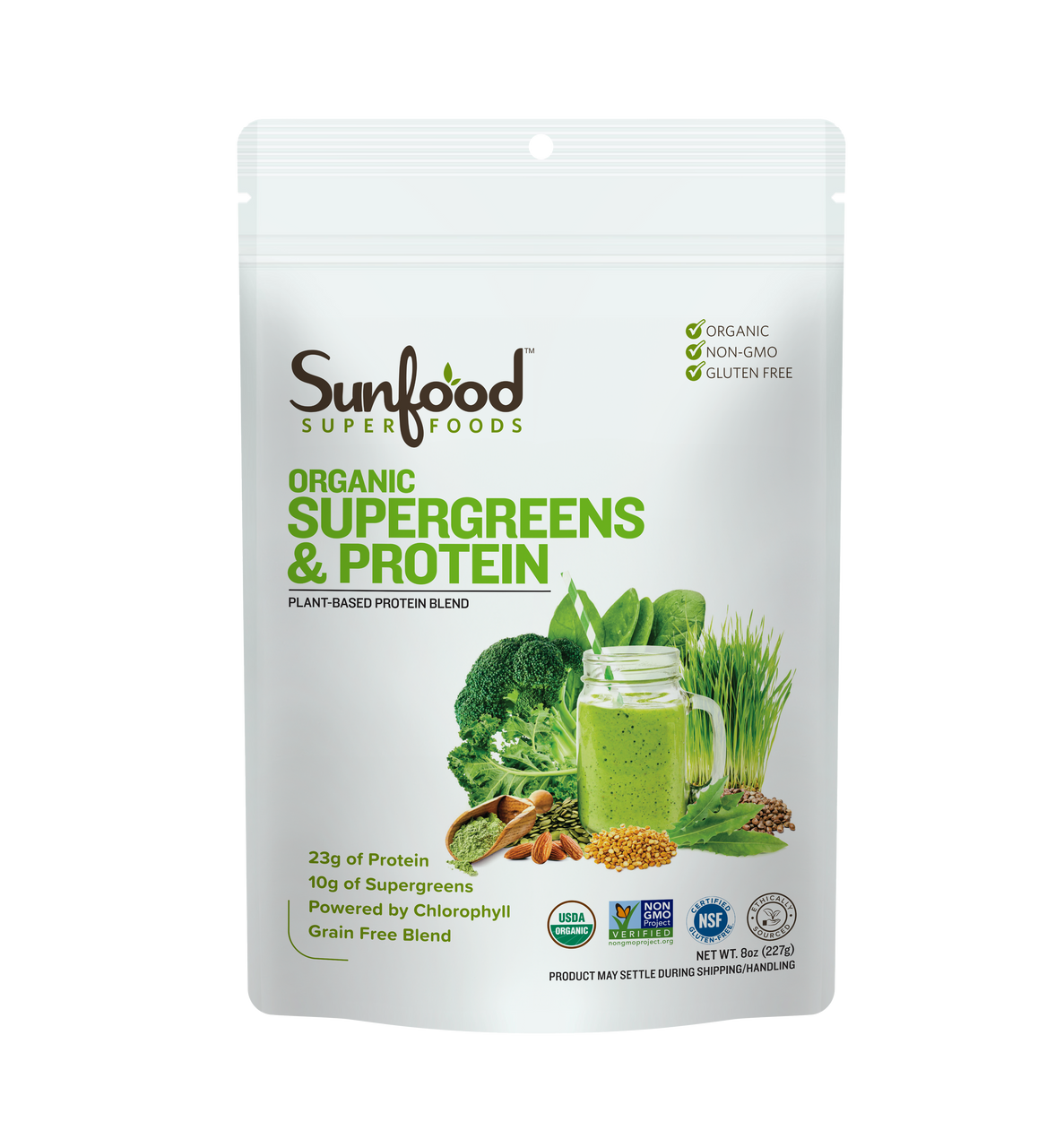 Sunfood Superfoods - Wholesale Protein/Superfood Powder - Supergreens & Protein, 8oz0
