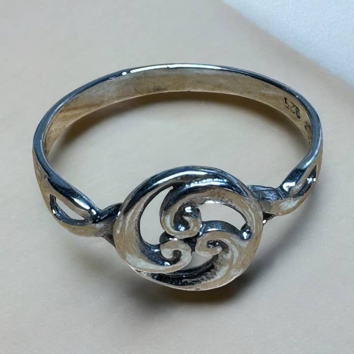 Sterling silver scroll wave ring for wholesale by Jackie Gallagher Designs - Handmade Coastal Jewelry