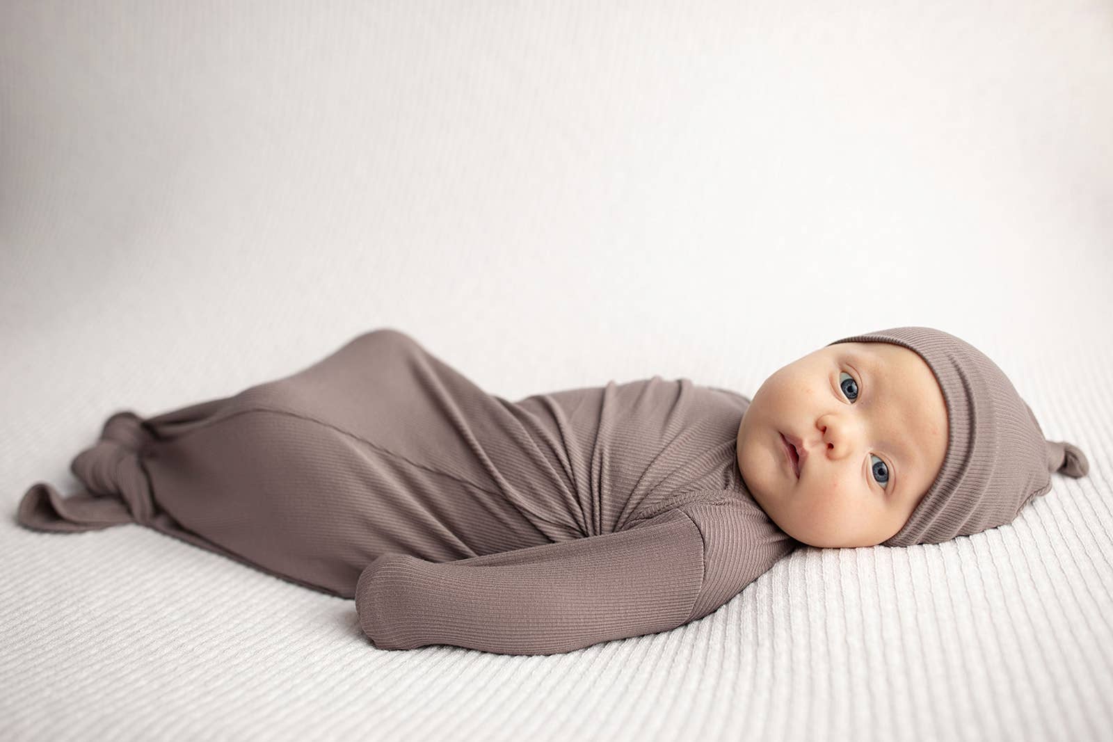 Three Little Tots - Wholesale Babygown - Baby - Cocoa Brown Ribbed Knotted Newborn Baby Gown sleepwear35