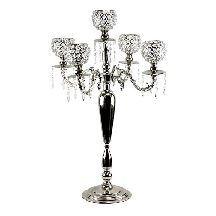 Silber VERKAUF | 5-armiger Kristall-Kerzenhalter, Silber für den Großhandel auf Faire4