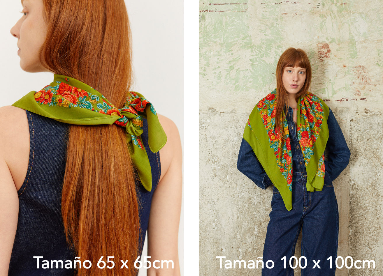 Eturel Madrid - Wholesale Scarf - Women's - Portuguese scarf with olive green flowers7