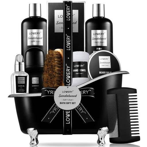 Lovery - Wholesale Bath & Body Set - Men's - Luxury Beard Grooming Kit for Men, Sandalwood Bath Gift Set