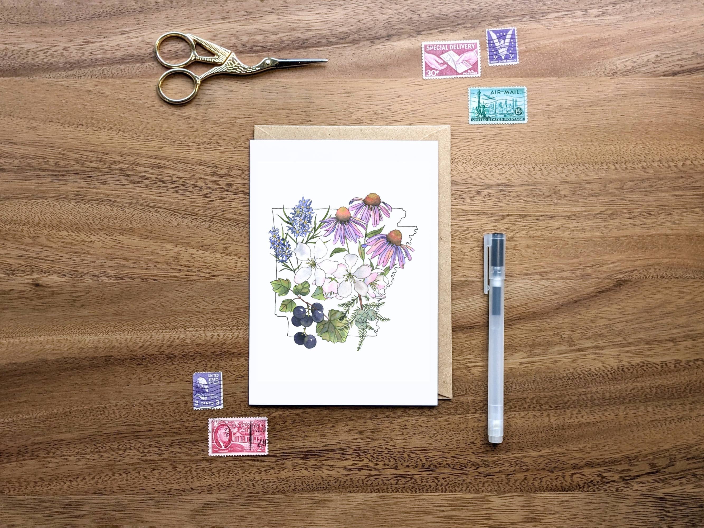 Papermill Creative - Wholesale Stationery/Notecard Set - Arkansas Watercolor Botanicals Notecard1