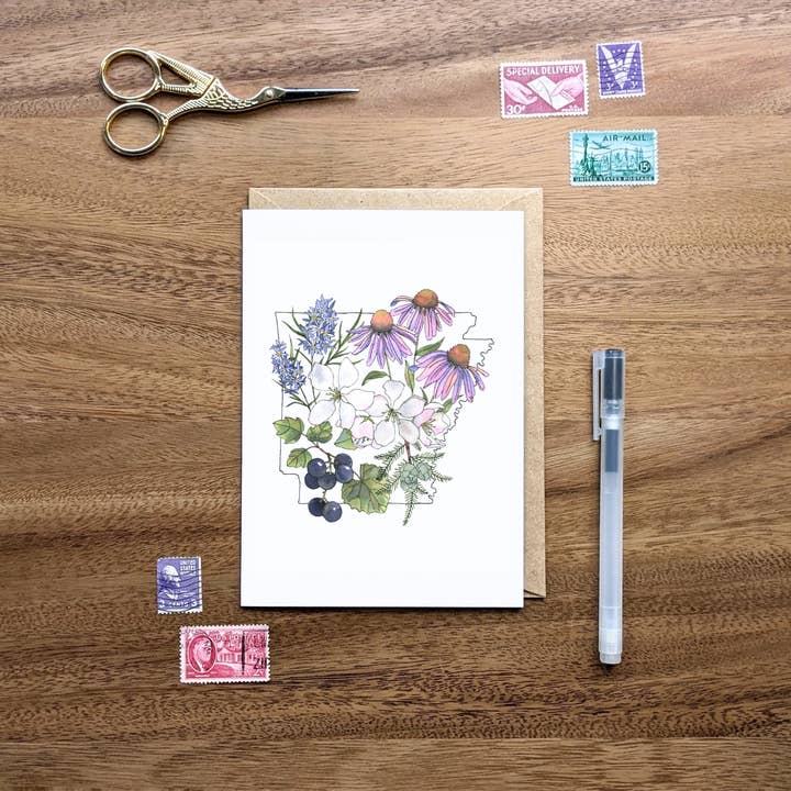 Papermill Creative - Wholesale Stationery/Notecard Set - Arkansas Watercolor Botanicals Notecard1
