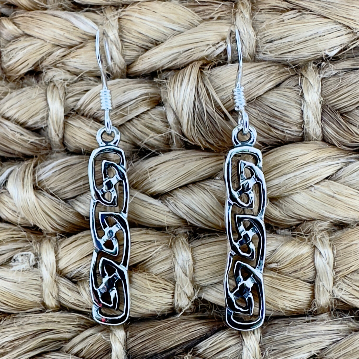 The Green Gecko - Wholesale Dangle Earrings - Rectangle Never Ending Knot Earrings in Sterling Silver0