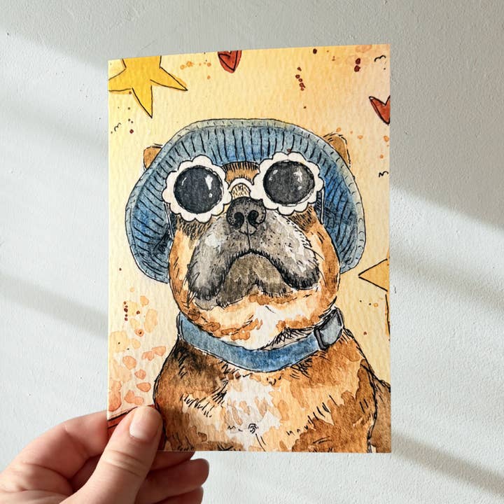 Sunny Day French Bulldog Greeting Card for wholesale by Song & Sparrow Studio