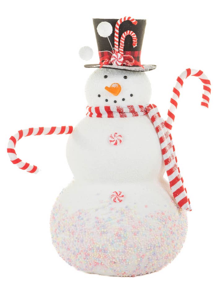 Large White/Red Candycane Snowman Figurine for wholesale by Starlight Collection