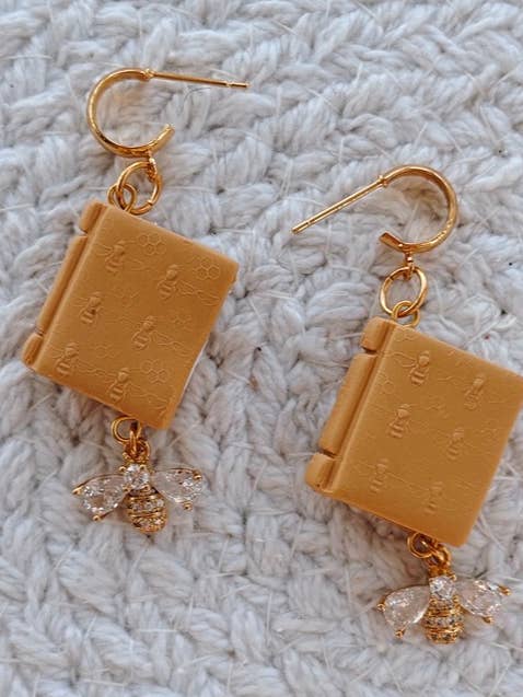 Books & Bees Dangles | Clay Earrings | Bookish for wholesale by Bayside Clay